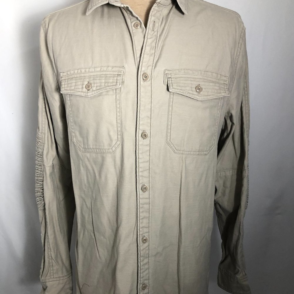 Mens Tan Denim Longsleeve Shirt with Ribbed Elbow. Size Medium. H&M
